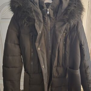Michael Kors Black Puffer Jacket with Fur Trim